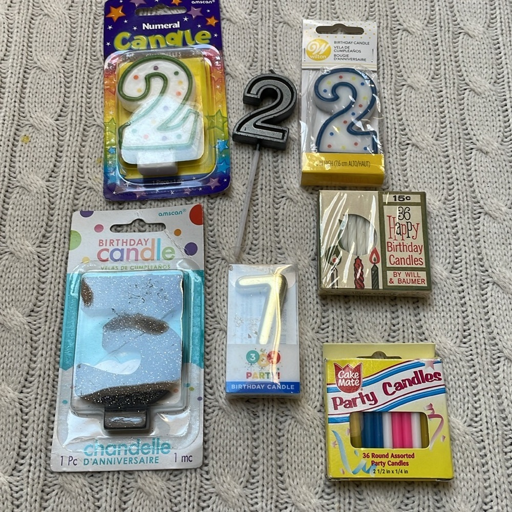 NWOT Birthday candles 7 pk lot. 77 candles in total numerical combinations